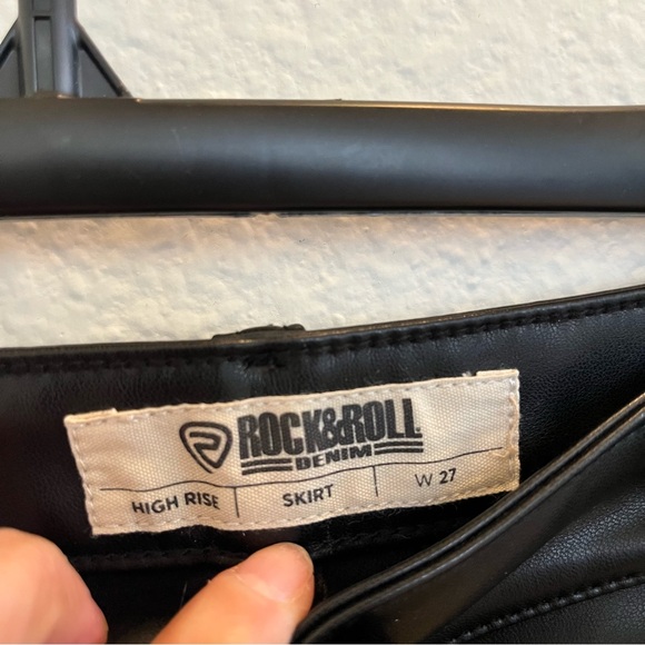 Black Studded Faux Leather Mini Skirt Asymmetrical Hem Rock Chic Y2K Staple - Picture 7 of 16